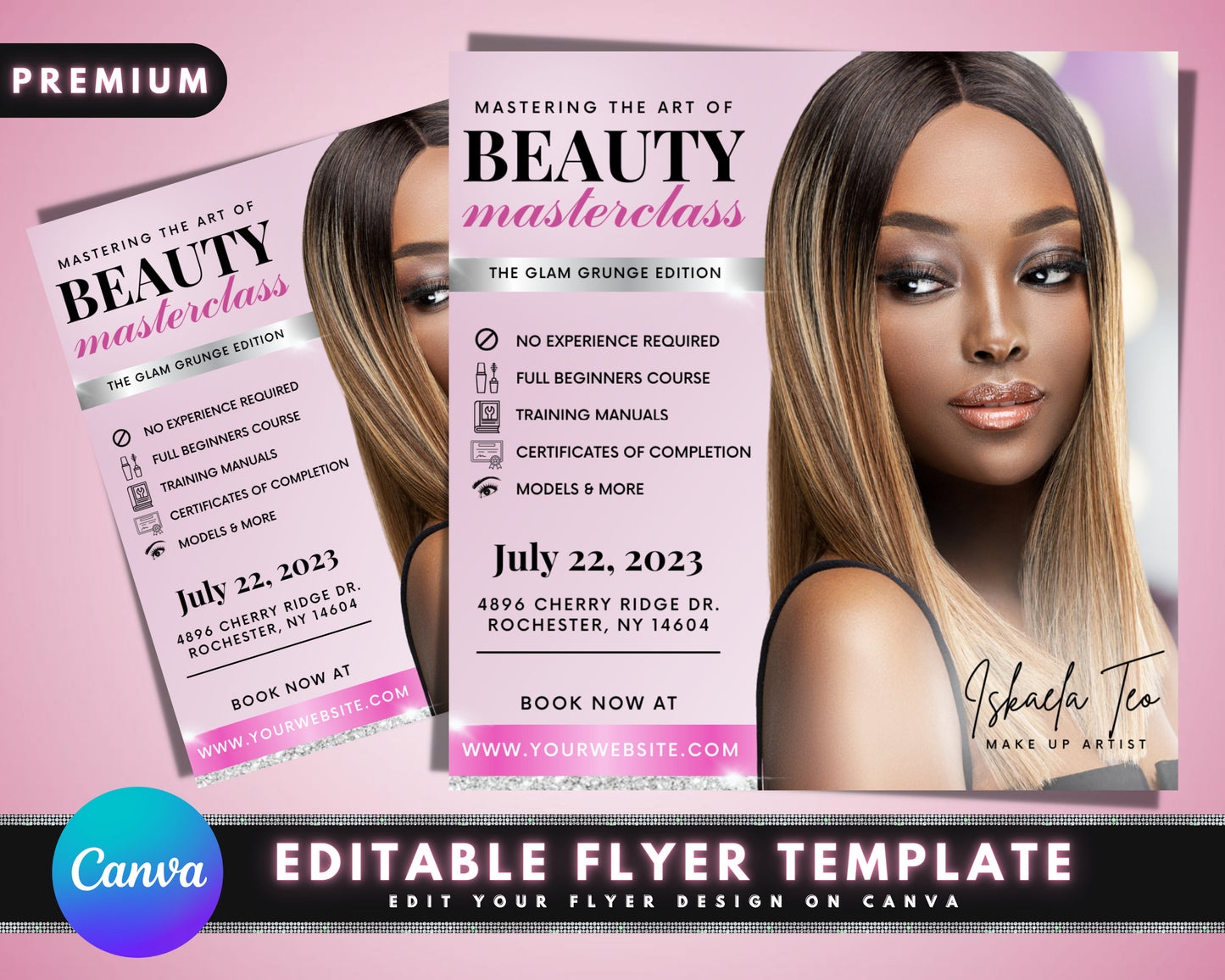 beauty masterclass flyer, diy flyer template design, makeup course flyer, makeup training flyer, makeup artist flyer, premade instagram post