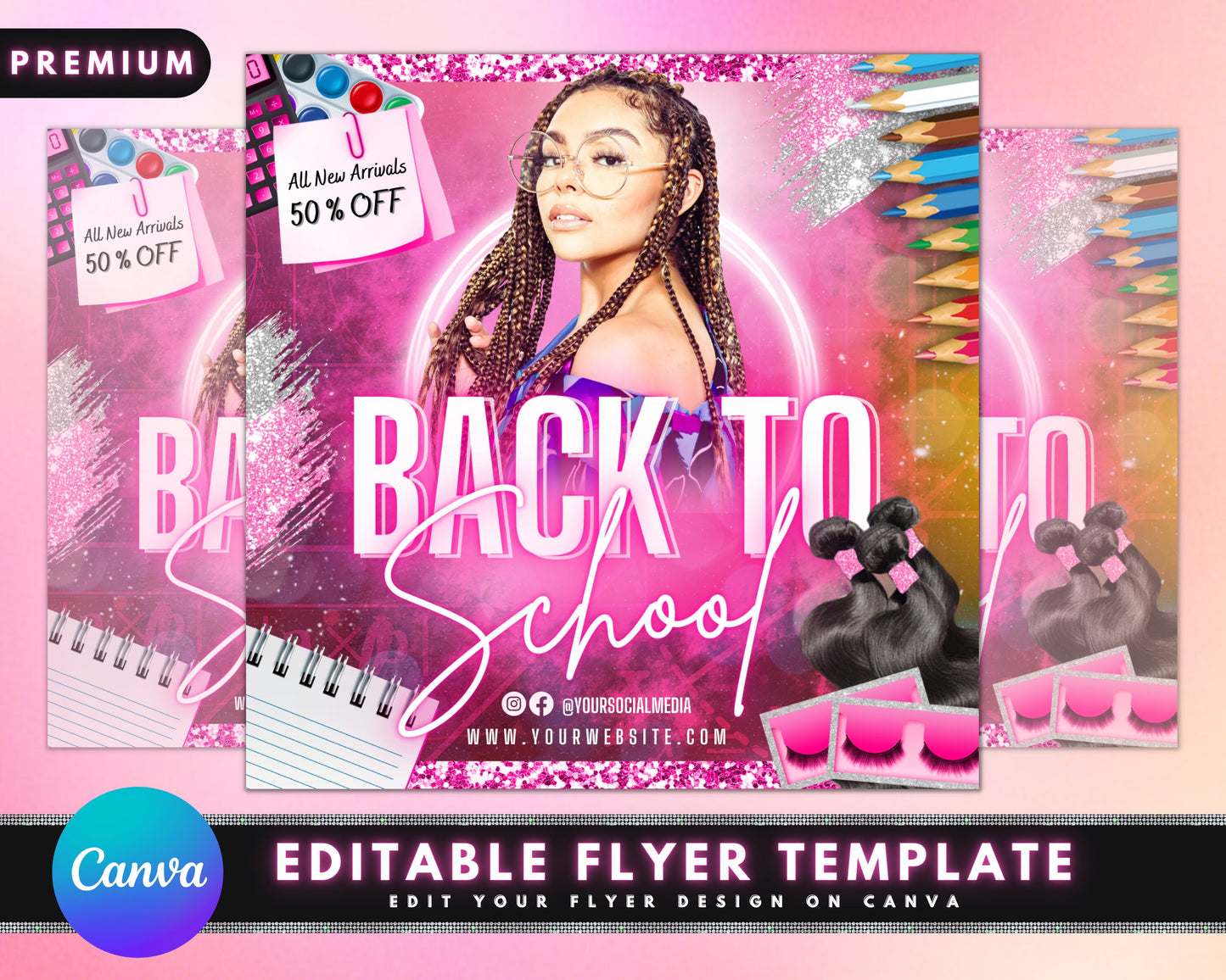 back to school sale flyer, diy flyer template design, back to school specials flyer, hair lash wig flyer, premade hair bundle deals flyer,