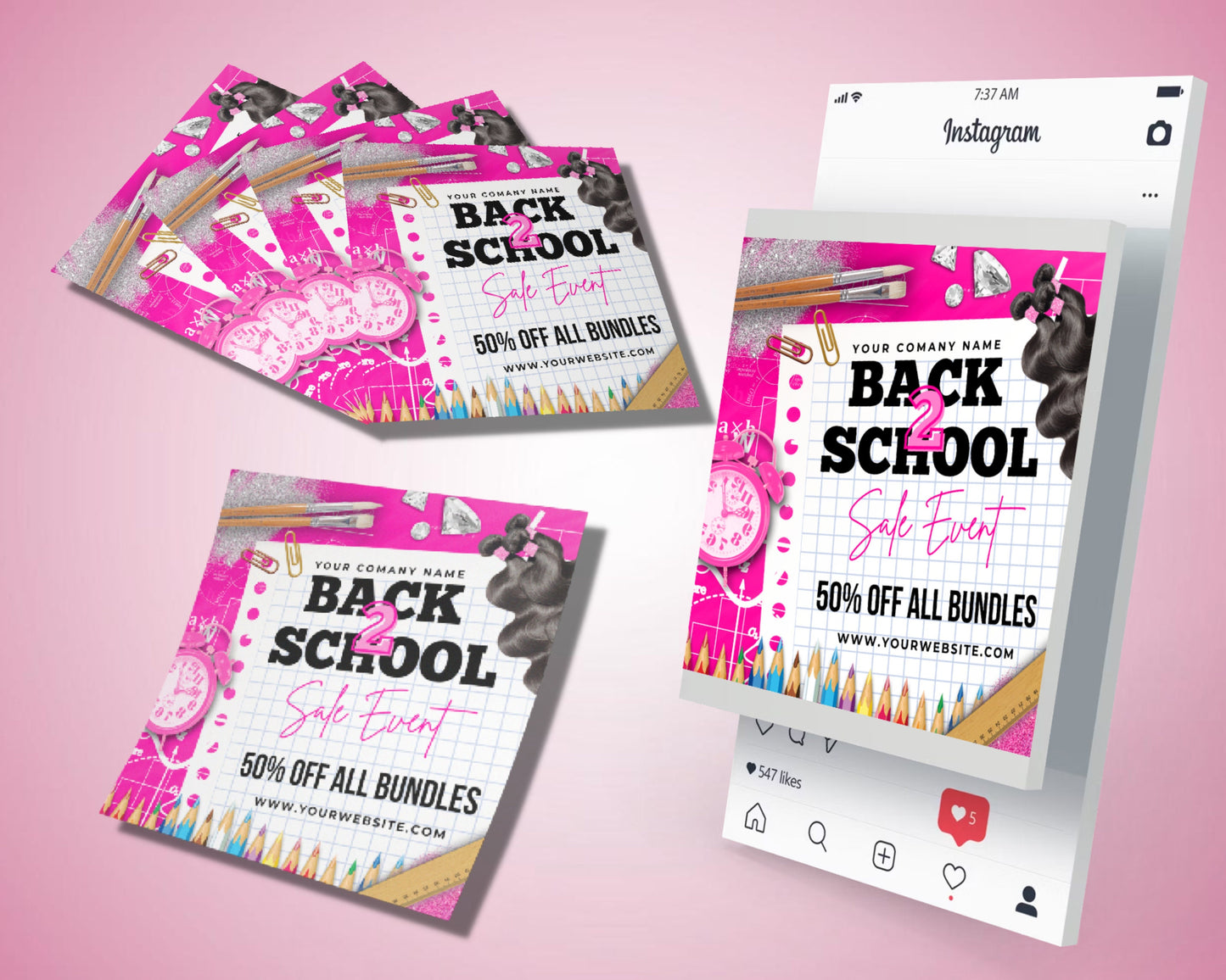 back to school flyer, diy flyer design, hair flyer, lash flyer, school hair bundles flyer, sale flyer, premade business flyer template