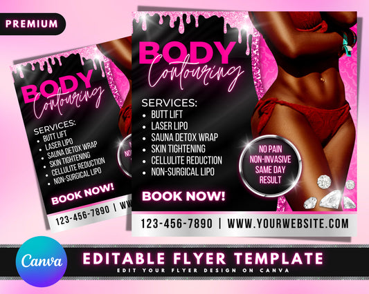 Body Contouring Flyer, DIY Flyer Template, Body Contour Appointment Flyer, Body Sculpting Book Now Flyer, Premade Body Spa Booking Flyer