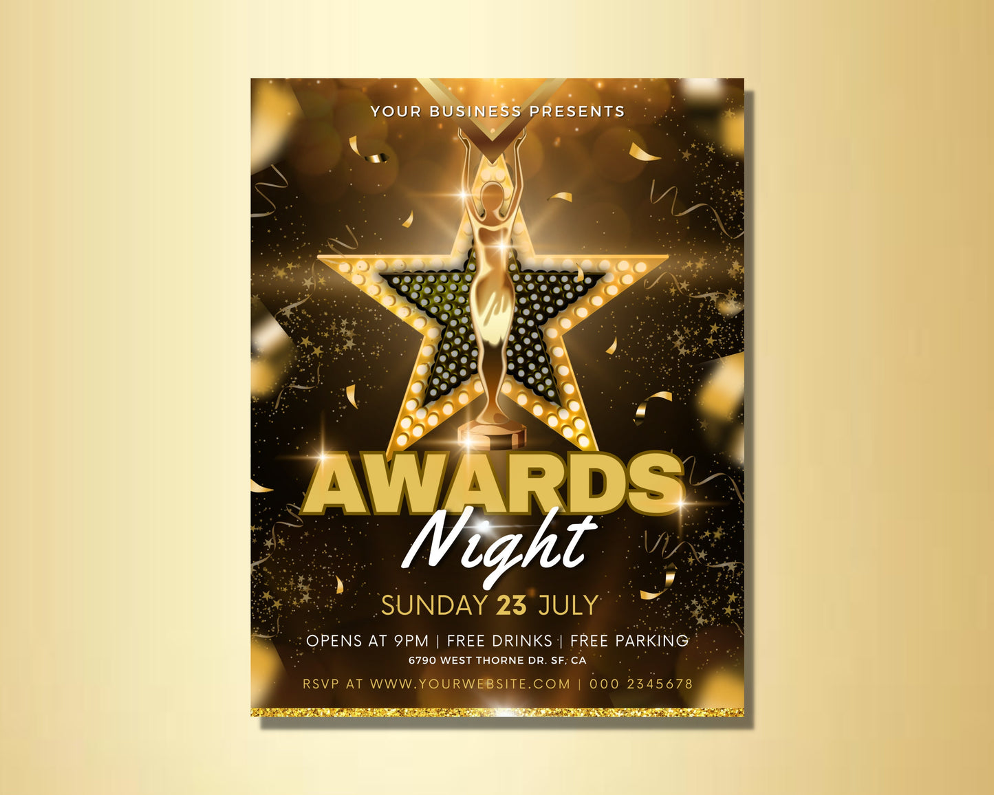 awards night flyer, diy flyer template design, business event flyer, gala night party invite, invitation flyer, awards night social media