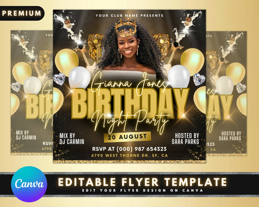 Birthday Night Party Flyer, DIY Flyer Template Design, Birthday Girl Party Invites Flyer, Birthday Party Event Flyer, Celebration RSVP Flyer