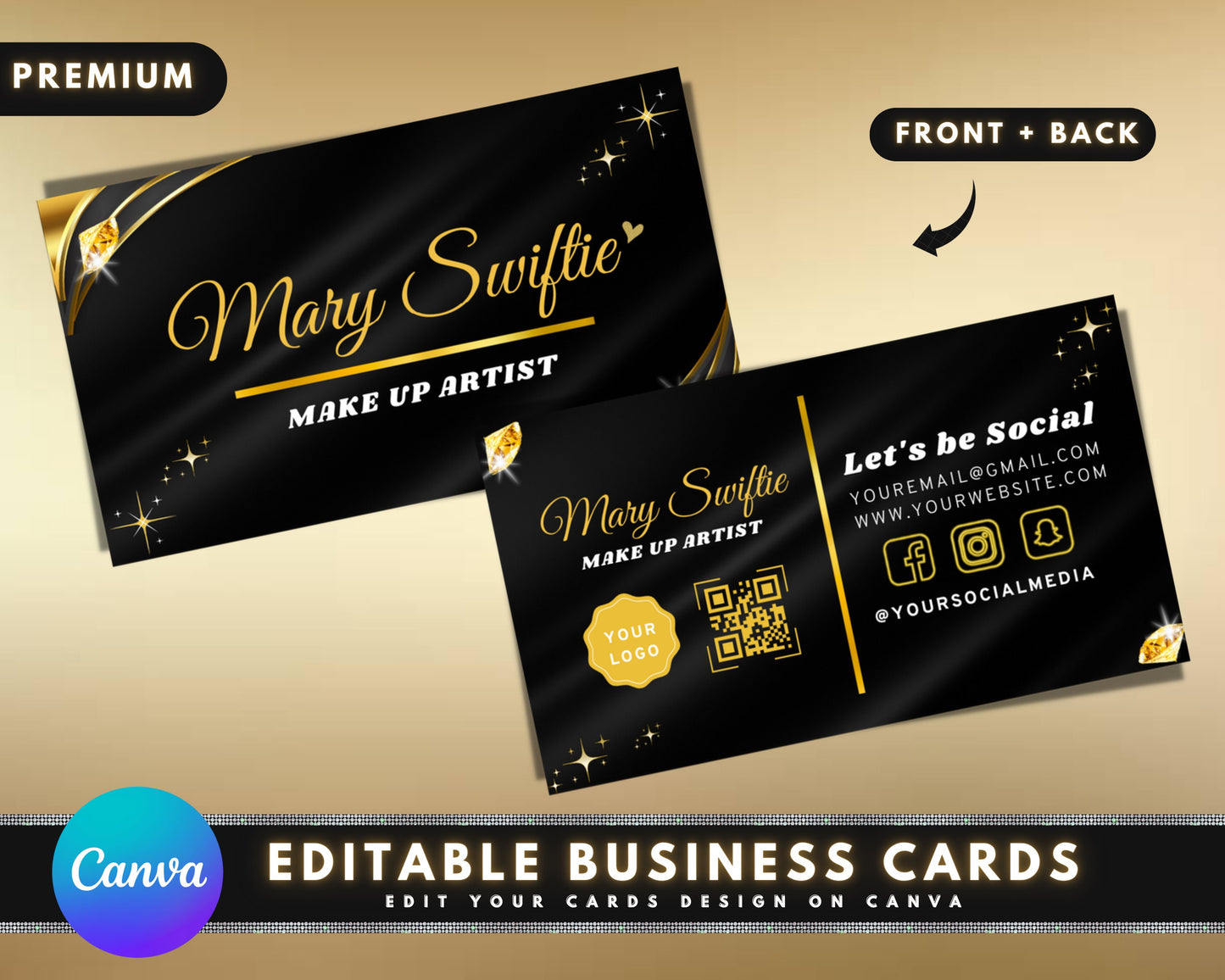 beauty business cards, diy marketing cards template design, make up artist card, gold luxury cards, lash hair nails business card template