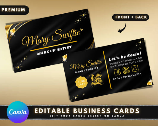 Beauty Business Cards, DIY Marketing Cards Template Design, Make Up Artist Card, Gold Luxury Cards, Lash Hair Nails Business Card Template