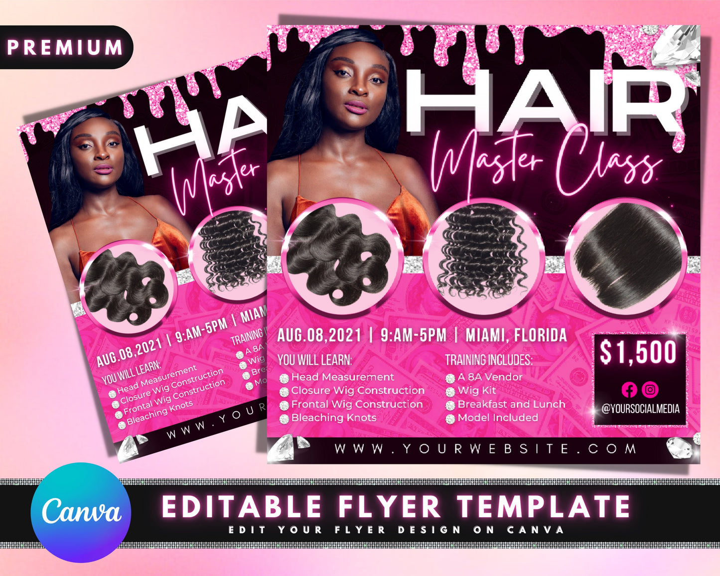 hair masterclass flyer, diy flyer template design, wig training course flyer, hair business class flyer, premade instagram hair flyer post