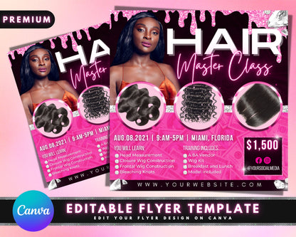 Hair Masterclass Flyer, DIY Flyer Template Design, Wig Training Course Flyer, Hair Business Class Flyer, Premade Instagram Hair Flyer Post