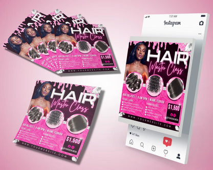 Hair Masterclass Flyer, DIY Flyer Template Design, Wig Training Course Flyer, Hair Business Class Flyer, Premade Instagram Hair Flyer Post