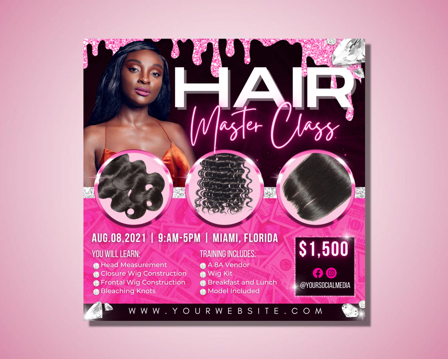 hair masterclass flyer, diy flyer template design, wig training course flyer, hair business class flyer, premade instagram hair flyer post