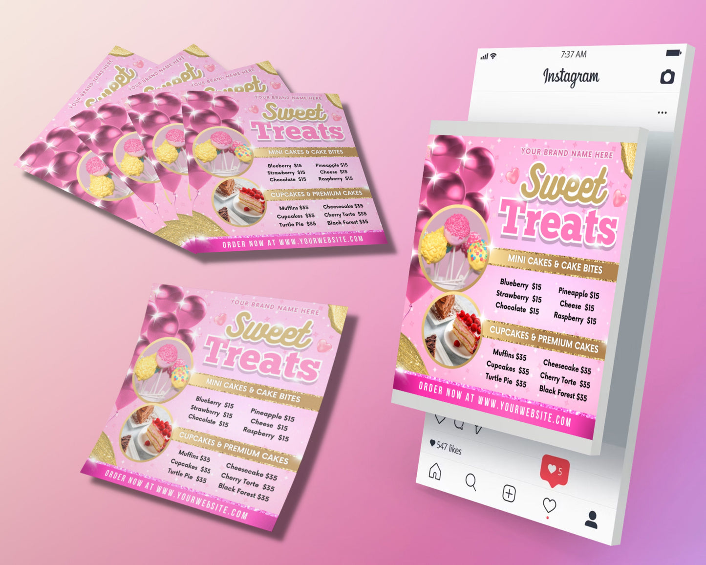 bakery flyer, diy flyer template design, tasty pastry flyer, sweet treats flyer, bake sale flyer, dessert flyer, premade cake business flyer