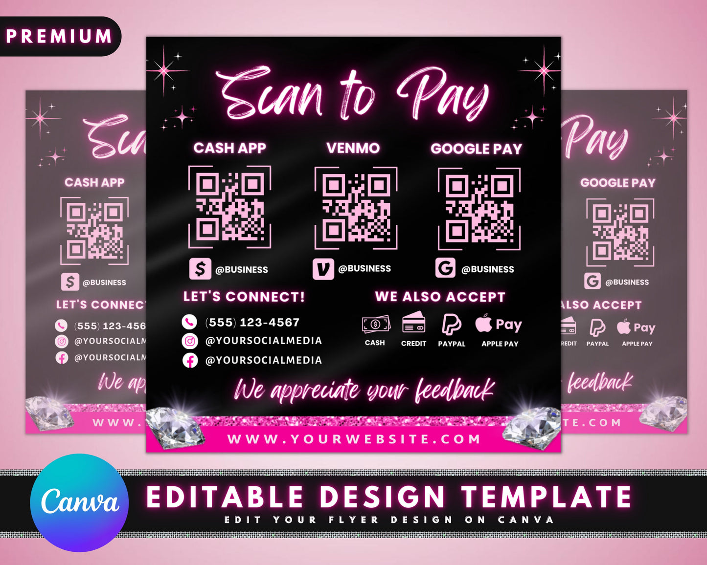 scan to pay sign, diy canva sign template design, google pay sign, qr code venmo sign, cash app paypal sign, premade payment method sign