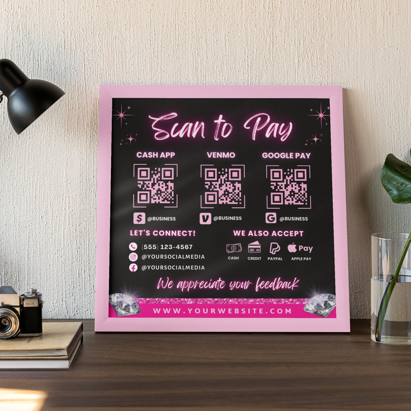 scan to pay sign, diy canva sign template design, google pay sign, qr code venmo sign, cash app paypal sign, premade payment method sign