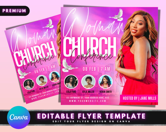 Church Flyer, DIY Flyer Template Design, Woman Church Conference Flyer, Church Service Flyer, Prayer Worship Flyer, Premade Editable Flyer