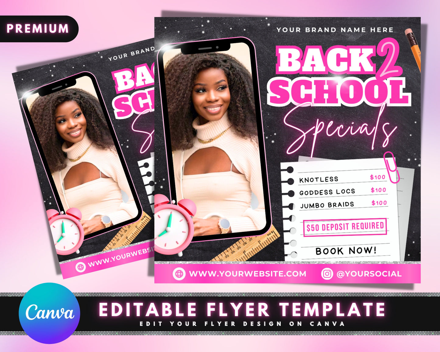 back to school sale flyer, diy flyer template design, back to school hair flyer, hair specials flyer, premade social media hair bundle post