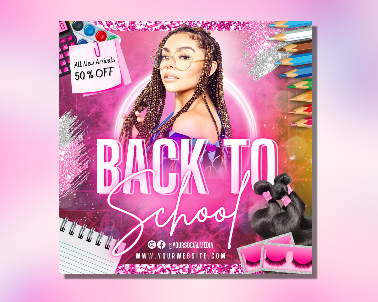 back to school sale flyer, diy flyer template design, back to school specials flyer, hair lash wig flyer, premade hair bundle deals flyer,