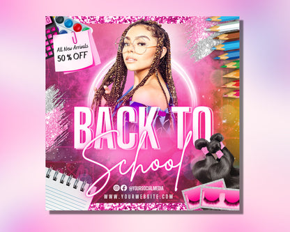 Back To School Sale Flyer, DIY Flyer Template Design, Back To School Specials Flyer, Hair Lash Wig Flyer, Premade Hair Bundle Deals Flyer,