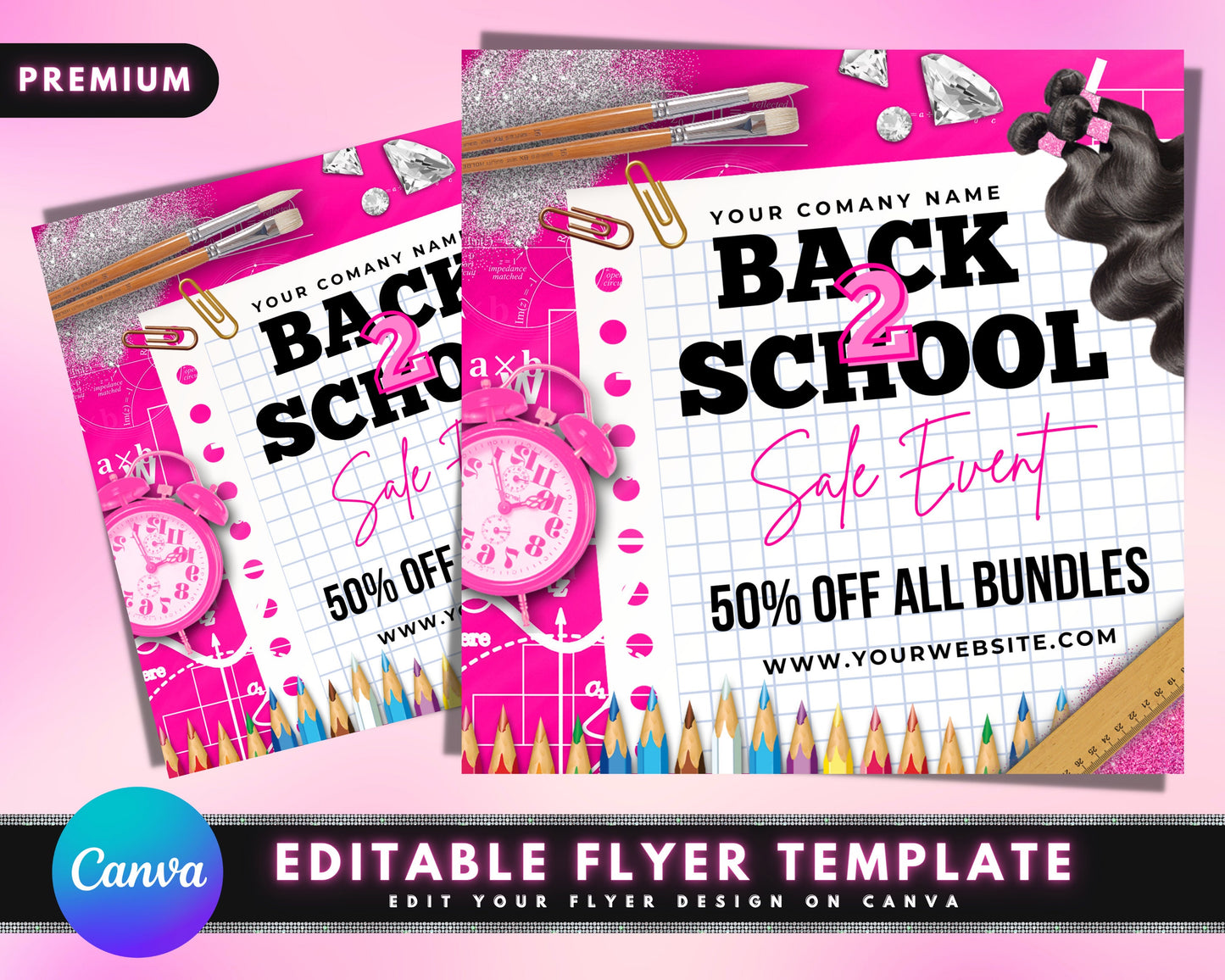 back to school flyer, diy flyer design, hair flyer, lash flyer, school hair bundles flyer, sale flyer, premade business flyer template