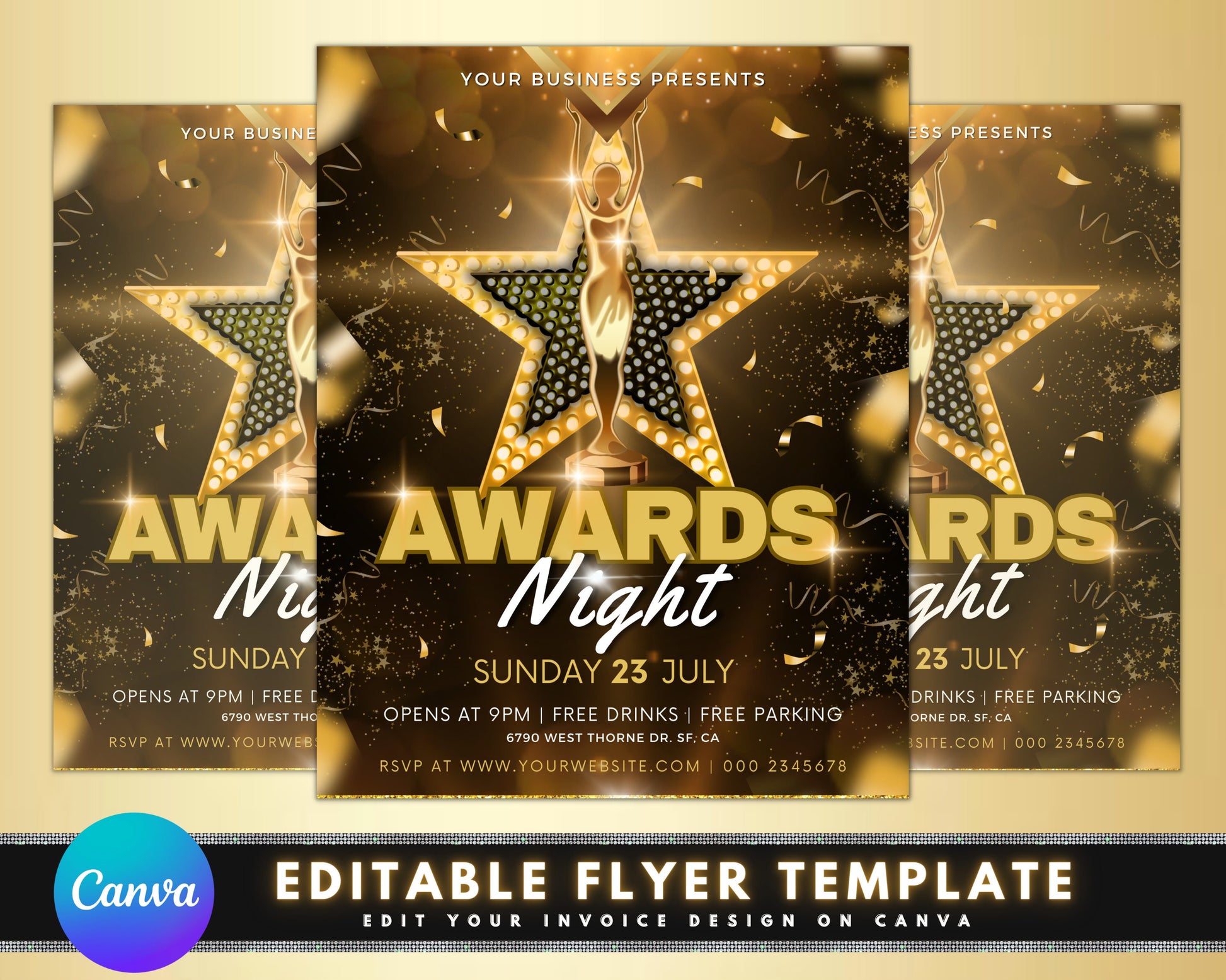 Awards Night Flyer, DIY Flyer Template Design, Business Event Flyer, Gala Night Party Invite, Invitation Flyer, Awards Night Social Media