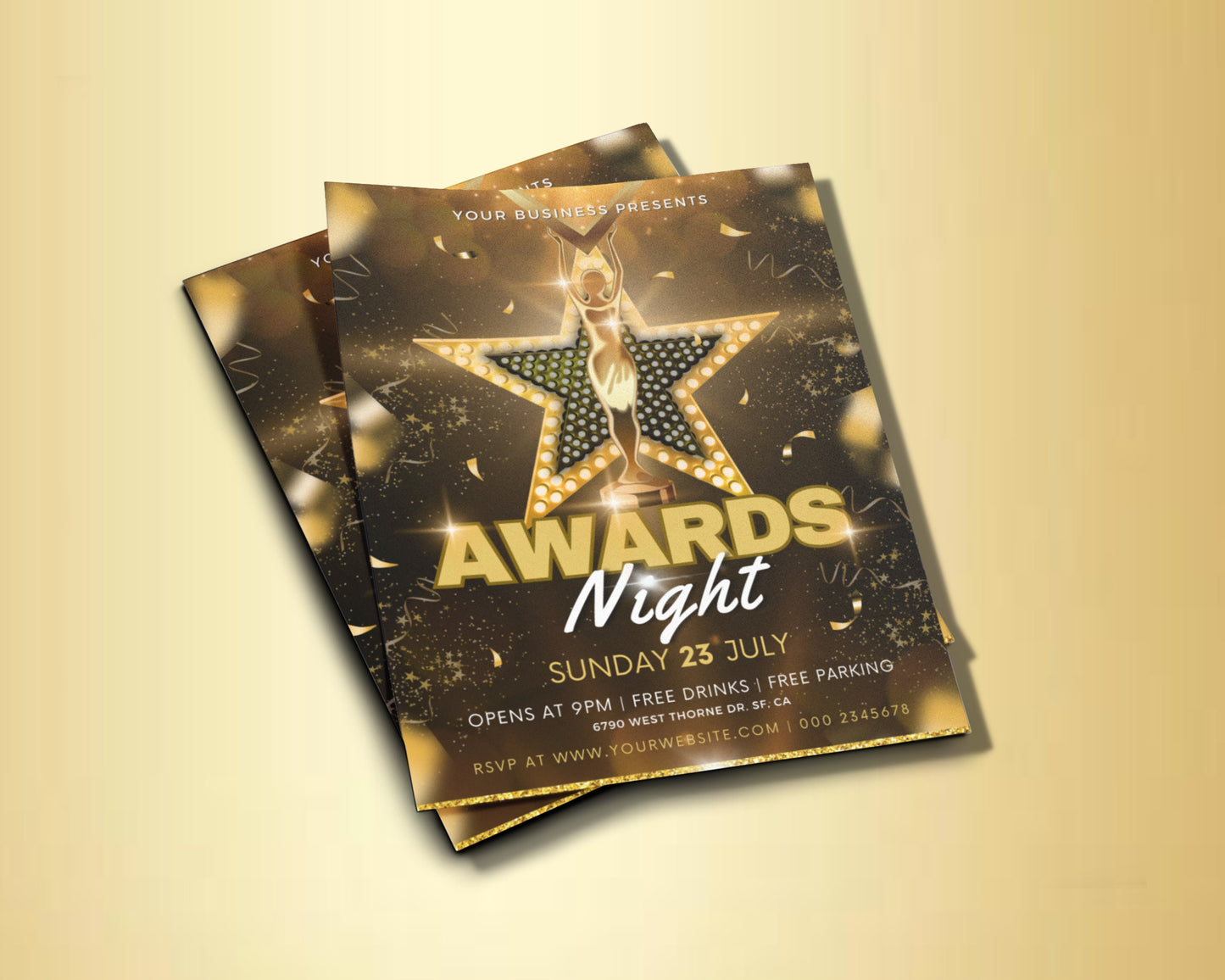 awards night flyer, diy flyer template design, business event flyer, gala night party invite, invitation flyer, awards night social media