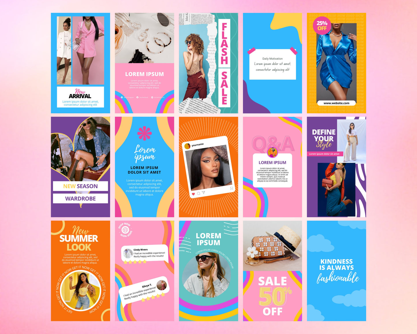 colorful social media post bundle, diy template design, instagram stories, instagram posts, social media manager, instagram highlights