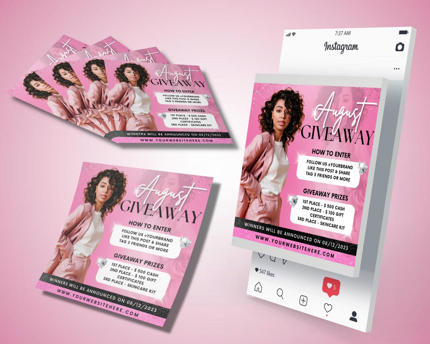 august giveaway flyer, diy flyer template design, august lash contest flyer, hair raffle ticket event flyer, premade social media post