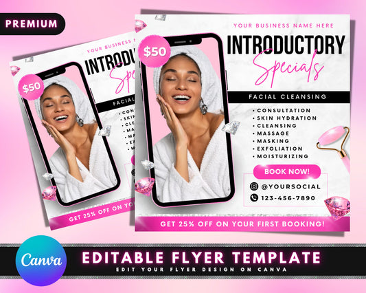 Facial Treatment Specials Flyer, DIY Flyer Template, Facial Spa Appointment Flyer, Facial Book Now Flyer, Premade Aesthetician Booking Flyer