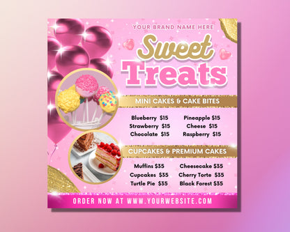 Bakery Flyer, DIY Flyer Template Design, Tasty Pastry Flyer, Sweet Treats Flyer, Bake Sale Flyer, Dessert Flyer, Premade Cake Business Flyer