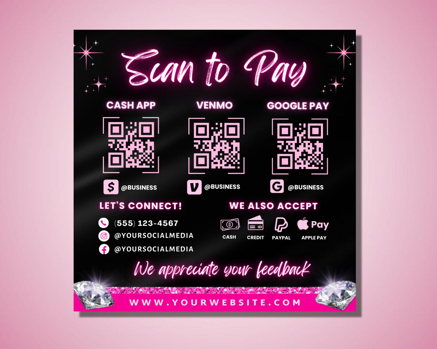 scan to pay sign, diy canva sign template design, google pay sign, qr code venmo sign, cash app paypal sign, premade payment method sign