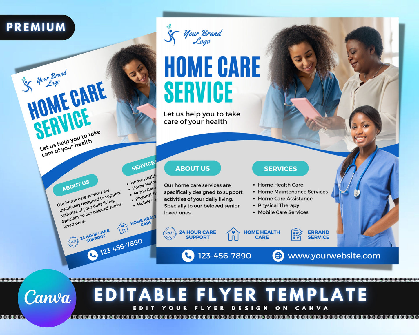 home care service flyer, diy flyer template design, home health care flyer, home care assistance flyer, nursing home flyer, premade flyer