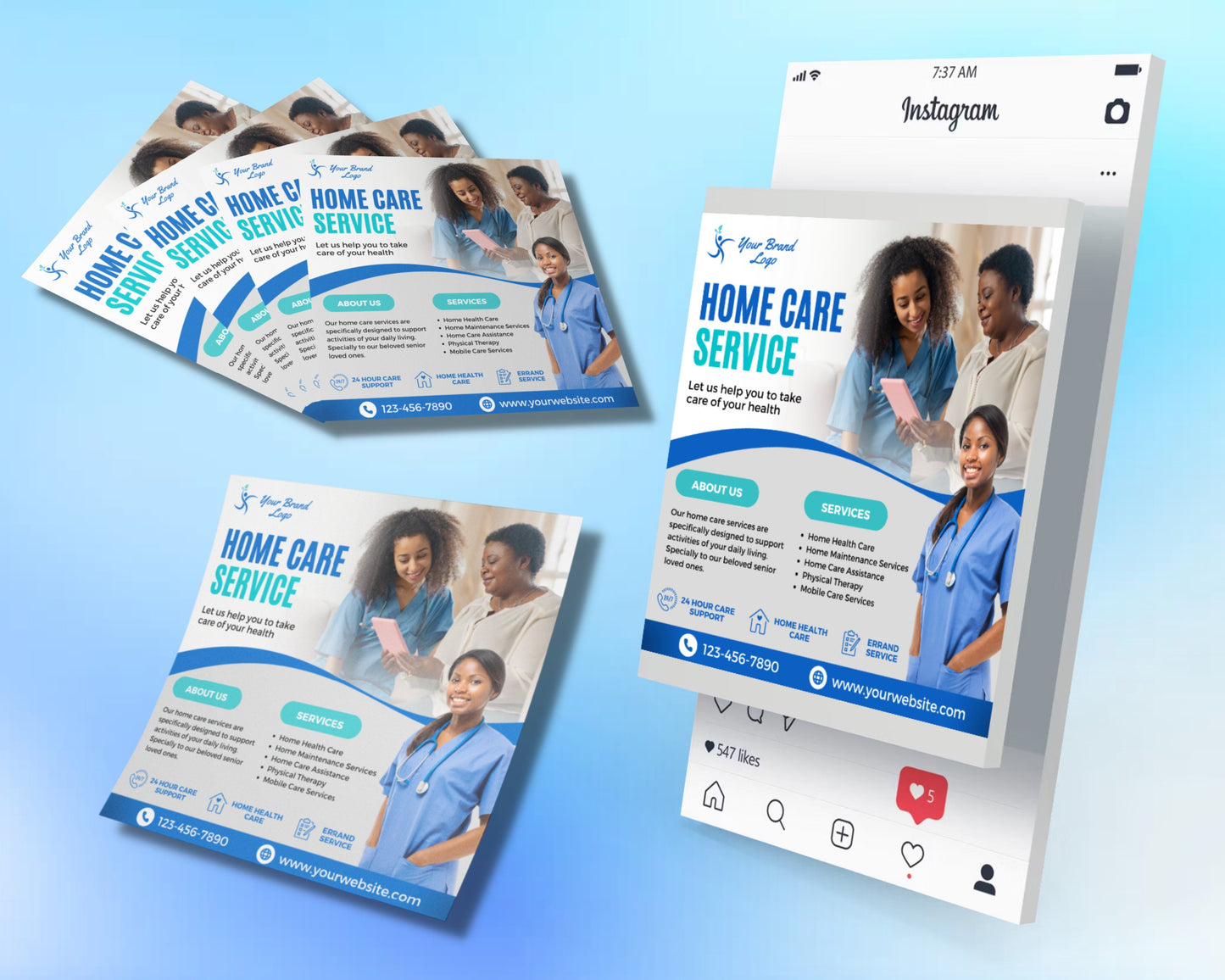 home care service flyer, diy flyer template design, home health care flyer, home care assistance flyer, nursing home flyer, premade flyer