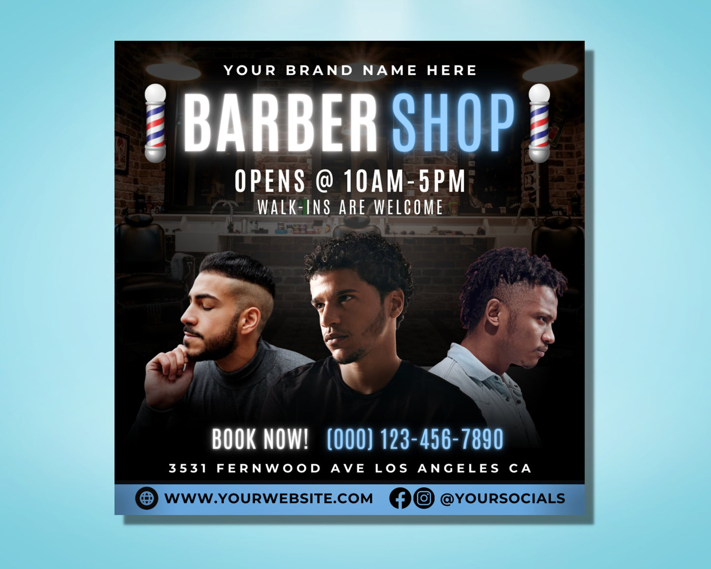 barber shop flyer, diy flyer template design, barber booking flyer, hair cut flyer, male hair stylist flyer, premade social media hair flyer