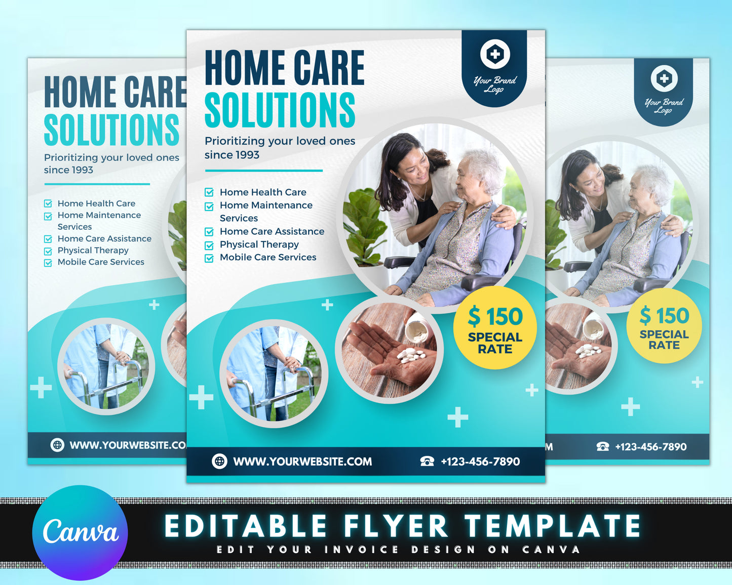 home care service flyer, diy flyer template design, health care assistance flyer, elderly care service flyer, premade caregiving flyer