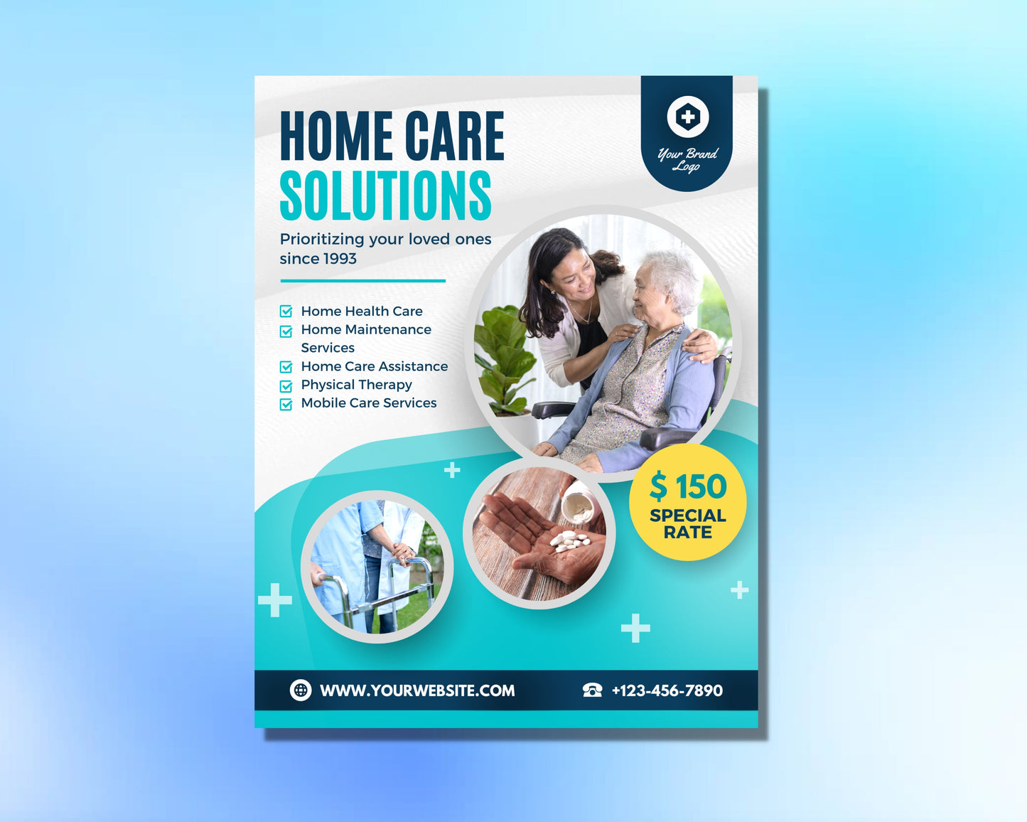 home care service flyer, diy flyer template design, health care assistance flyer, elderly care service flyer, premade caregiving flyer