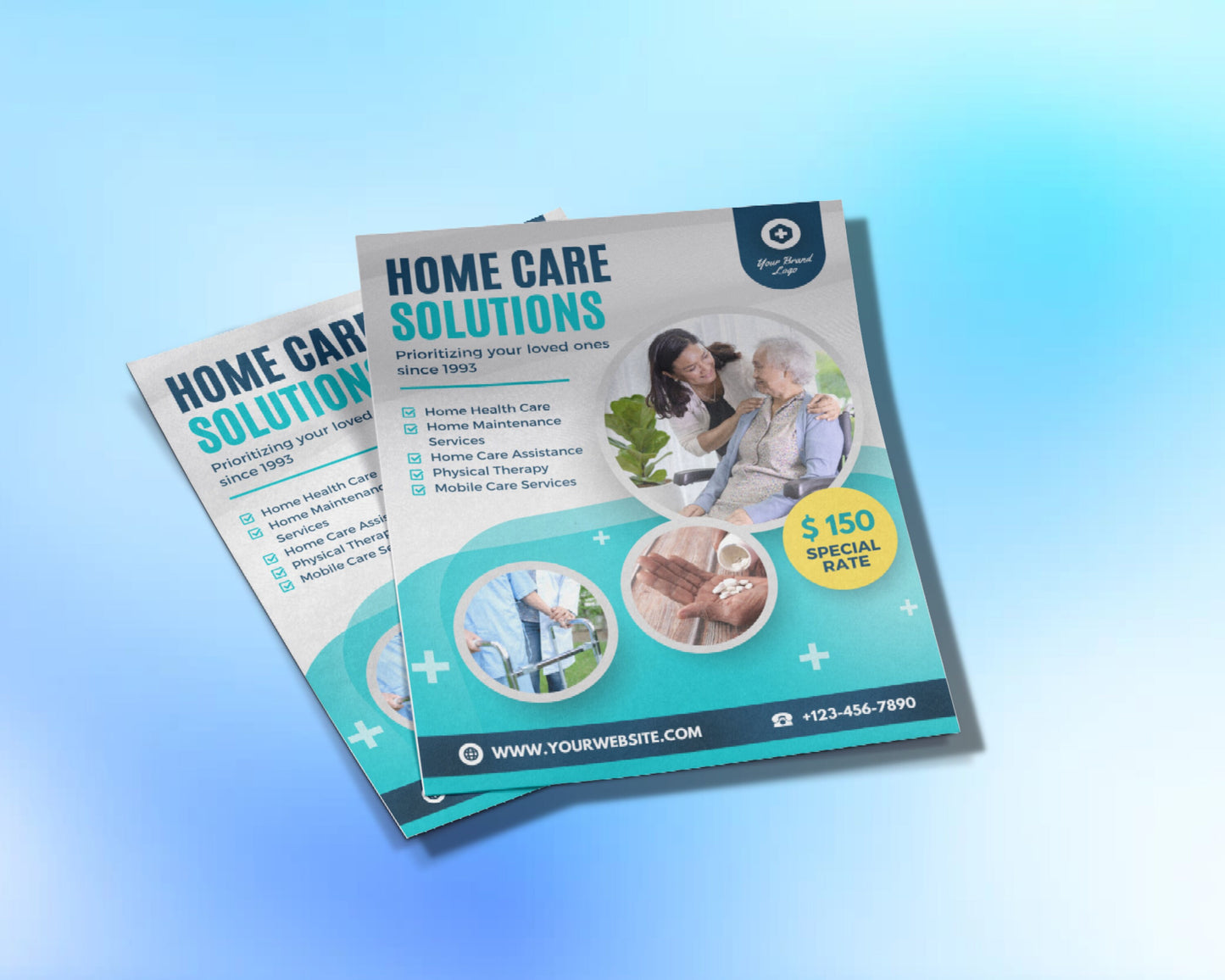 home care service flyer, diy flyer template design, health care assistance flyer, elderly care service flyer, premade caregiving flyer