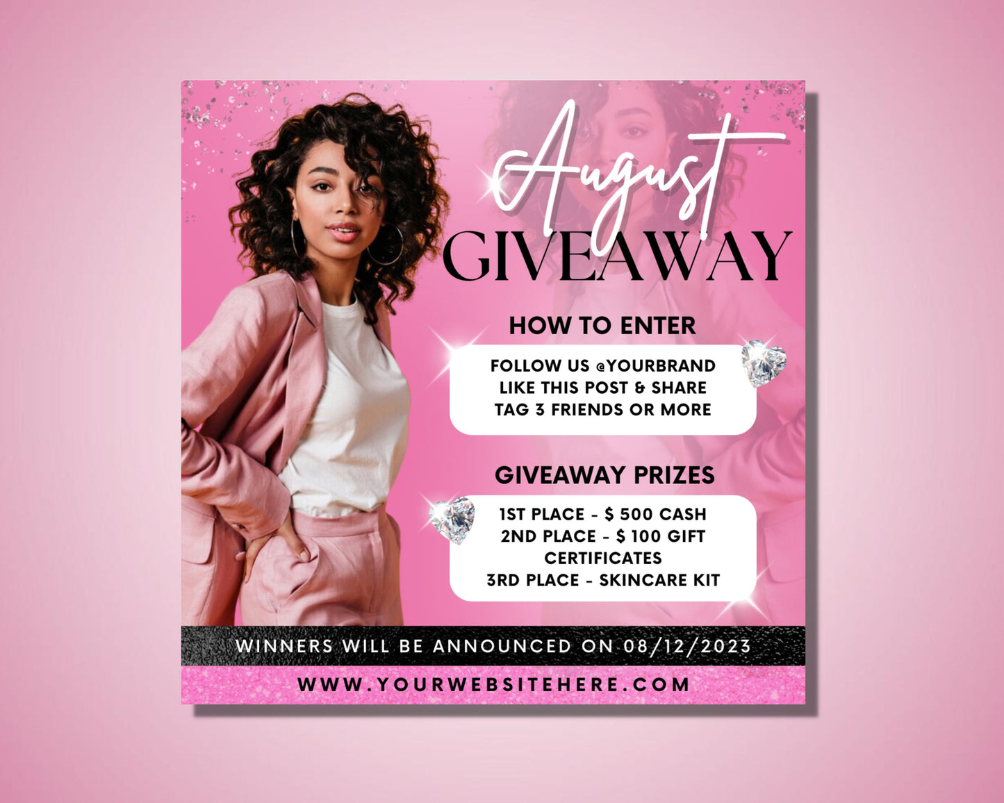 august giveaway flyer, diy flyer template design, august lash contest flyer, hair raffle ticket event flyer, premade social media post