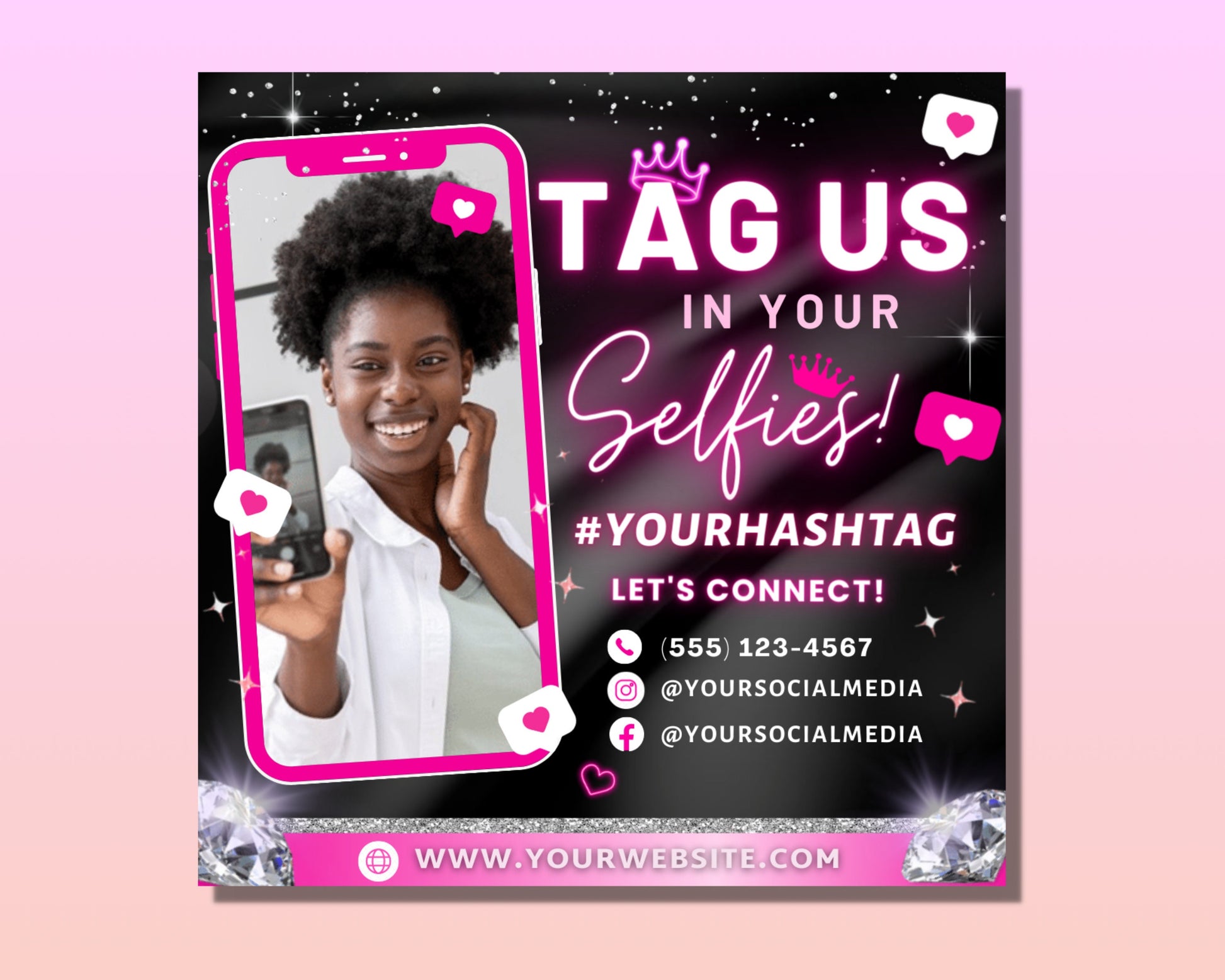 Tag Us In Your Selfie Flyer, DIY Flyer Template Design, We Love Selfie Flyer, Tag Us Flyer, Client Selfie Premade Social Media Beauty Flyer