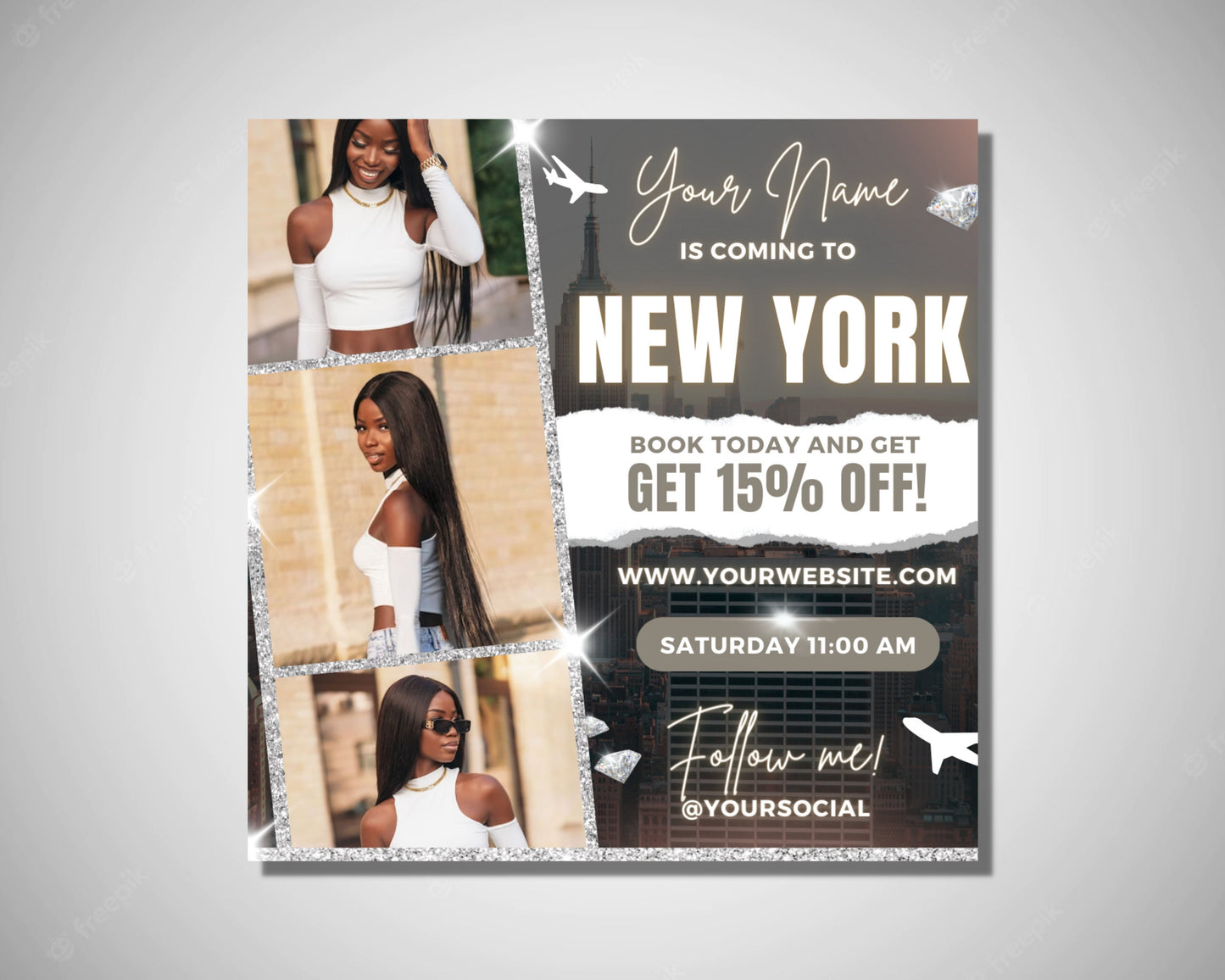 traveling beauty flyer, diy flyer template design, vacation flyer, girls trip travel flyer, premade instagram traveling hair stylist flyer