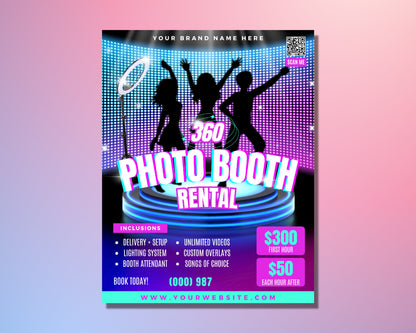 Photo Booth Rental 360 Photo Booth Custom Backdrops Props Digital Photos Events, Celebration Flyer