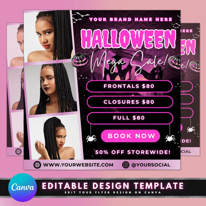 Halloween Sale Hair Flyer Beauty Flyer Discounts Costumes Candy Decorations Parties Haunted houses Tricks or treats