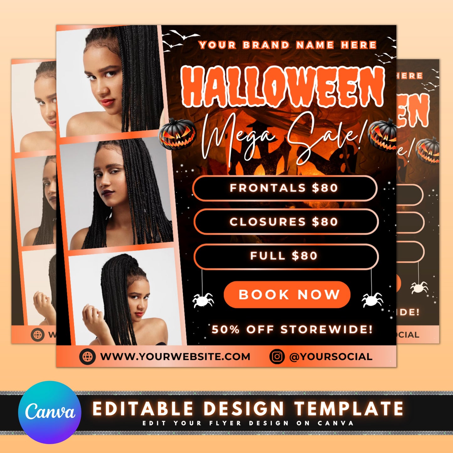 halloween sale hair flyer beauty flyer discounts costumes candy decorations parties haunted houses tricks or treats