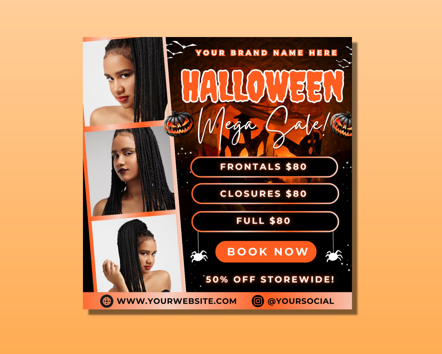 halloween sale hair flyer beauty flyer discounts costumes candy decorations parties haunted houses tricks or treats