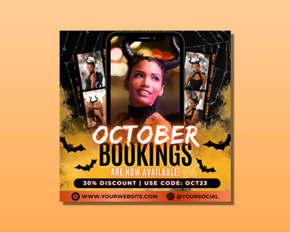 October Bookings Flyer, DIY Flyer Template Design, Book Now Flyer, Spooky Appointment Flyer, Beauty Flyer, Premade Event Booking Flyer