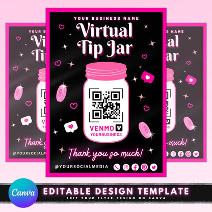 Virtual tip jar Tip jar template QR code tip jar Online tip jar Digital tip jar Cashless tip jar PayPal tip jar Venmo tip jar Zelle tip jar Cash App tip jar