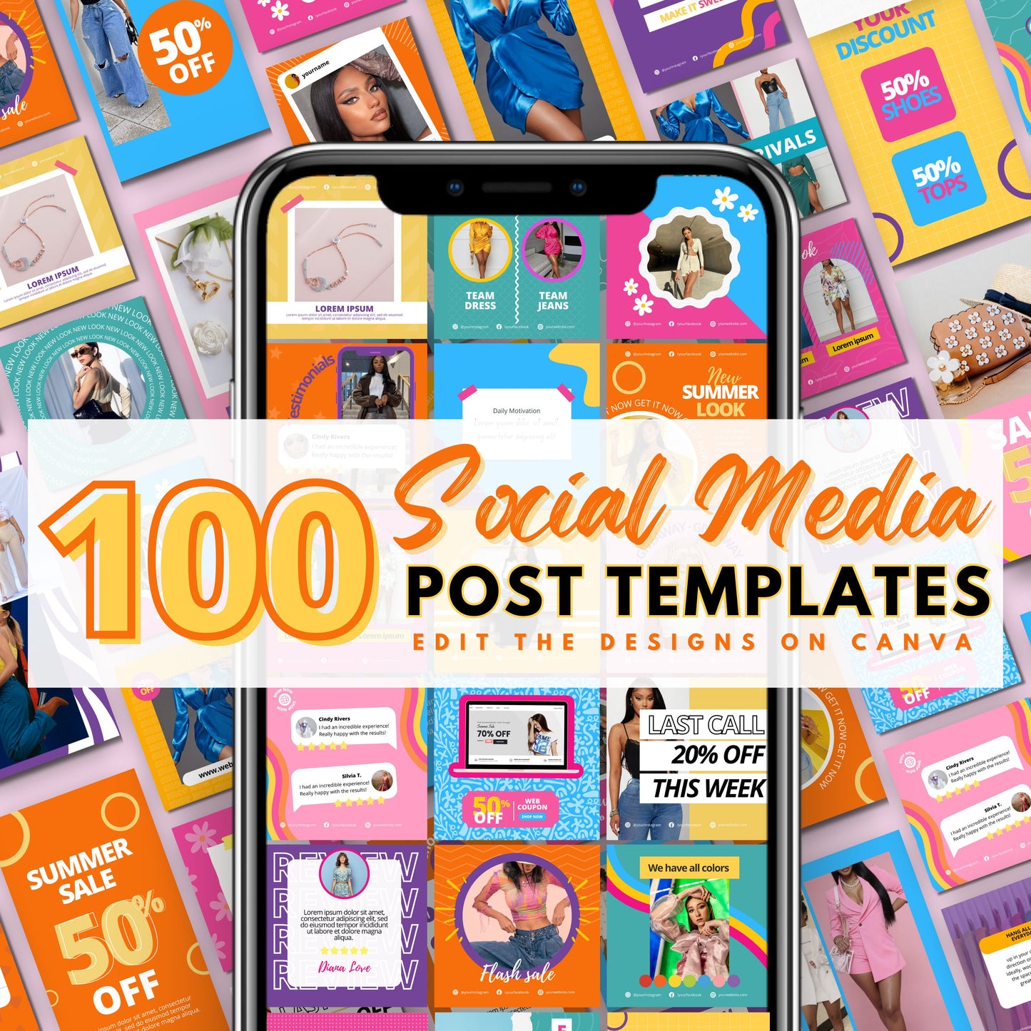 colorful social media post bundle, diy template design, instagram stories, instagram posts, social media manager, instagram highlights