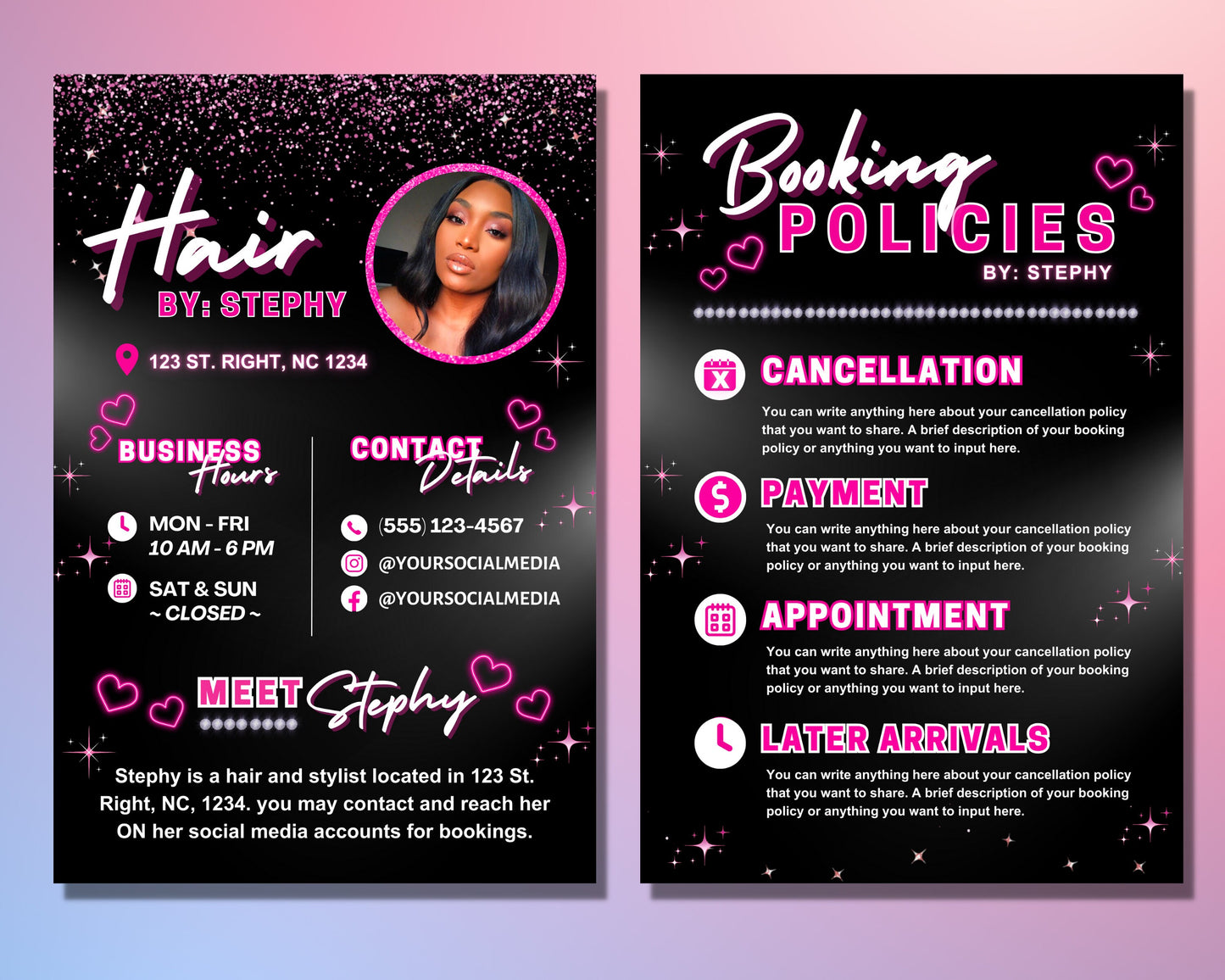 online booking appointment scheduling 24/7 availability convenient scheduling reminders cancellation policy payment processing secure booking professional design easy to use hair stylist salon haircut color style cut blowout updo extensions treatment