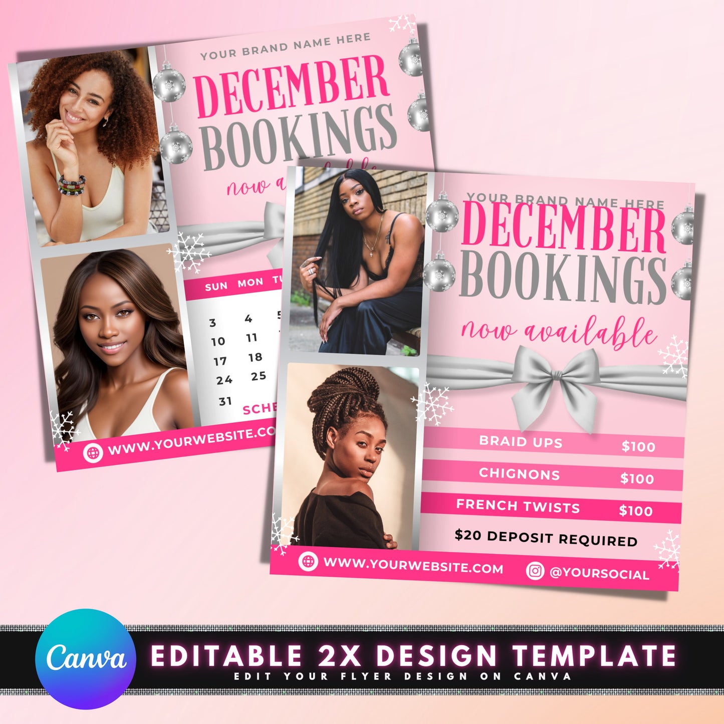 december bookings flyer, diy flyer template design, christmas appointments flyer, holiday season flyer, premade hair stylist book now flyer