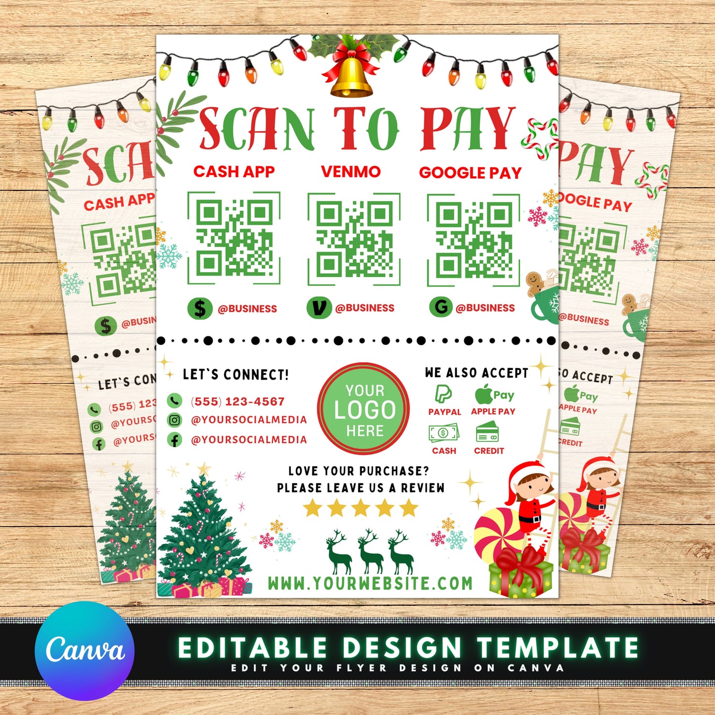 christmas scan to pay qr code payment contactless cashless holiday winter festive cheerful small business pop-up shop craft fair market vendor etsy canva printable editable