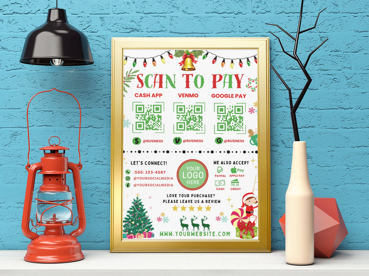 christmas scan to pay qr code payment contactless cashless holiday winter festive cheerful small business pop-up shop craft fair market vendor etsy canva printable editable