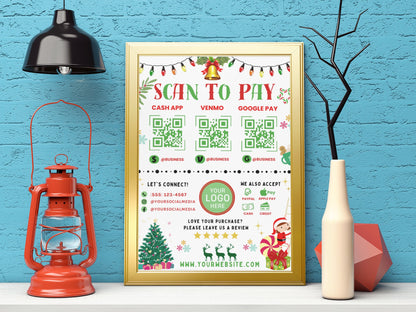 Christmas Scan to Pay QR Code Payment Contactless Cashless Holiday Winter Festive Cheerful Small business Pop-up shop Craft fair Market Vendor Etsy Canva Printable Editable