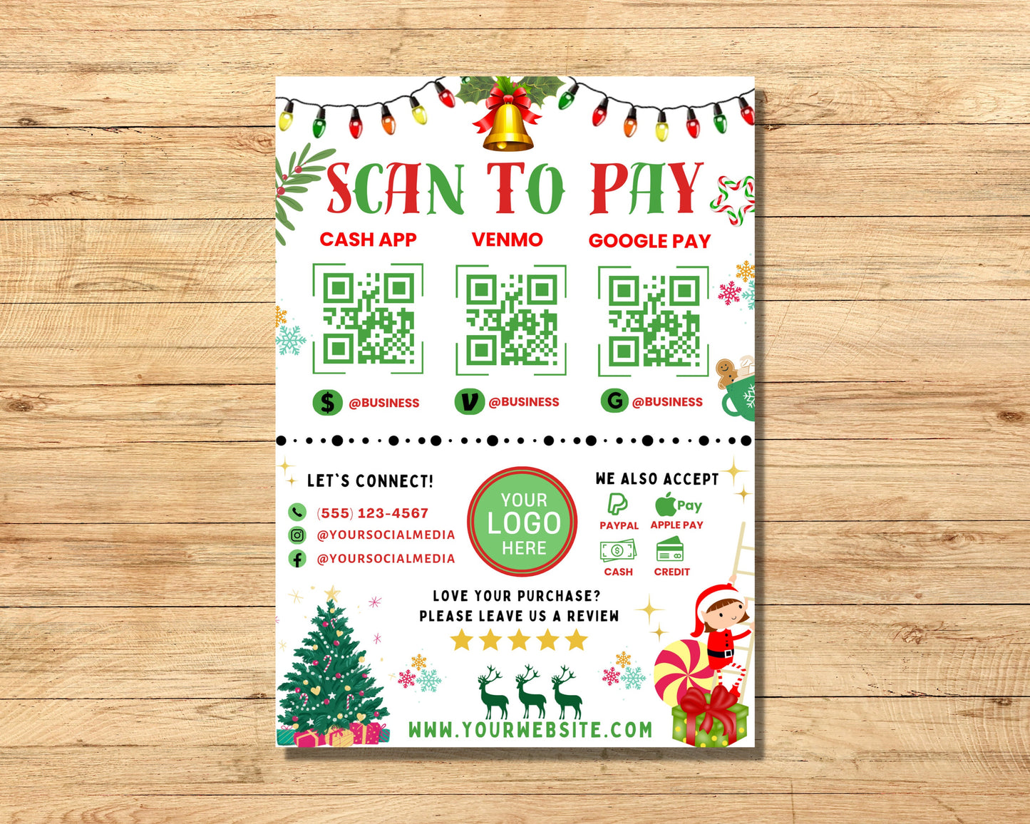 christmas scan to pay qr code payment contactless cashless holiday winter festive cheerful small business pop-up shop craft fair market vendor etsy canva printable editable