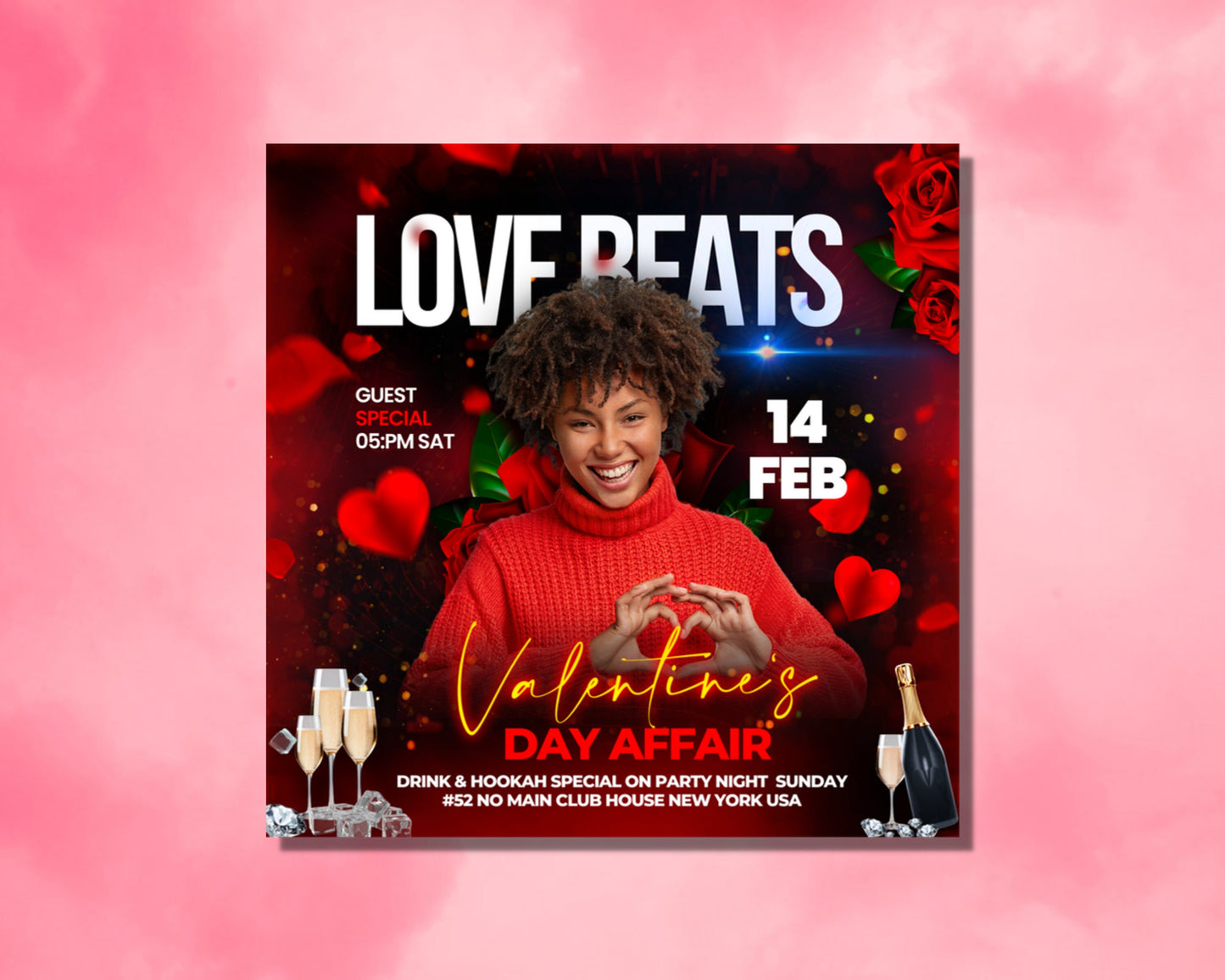 party flyer love is in the air! celebrate your sweetheart valentine&#39;s bash spread the love & dance the night away! love-themed games & prizes! live music & romantic tunes! dance floor for lovebirds & singles! dress to impress